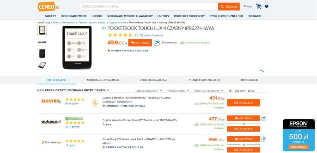 Porównanie cen PocketBooka Touch Lux 4 na Ceneo.pl