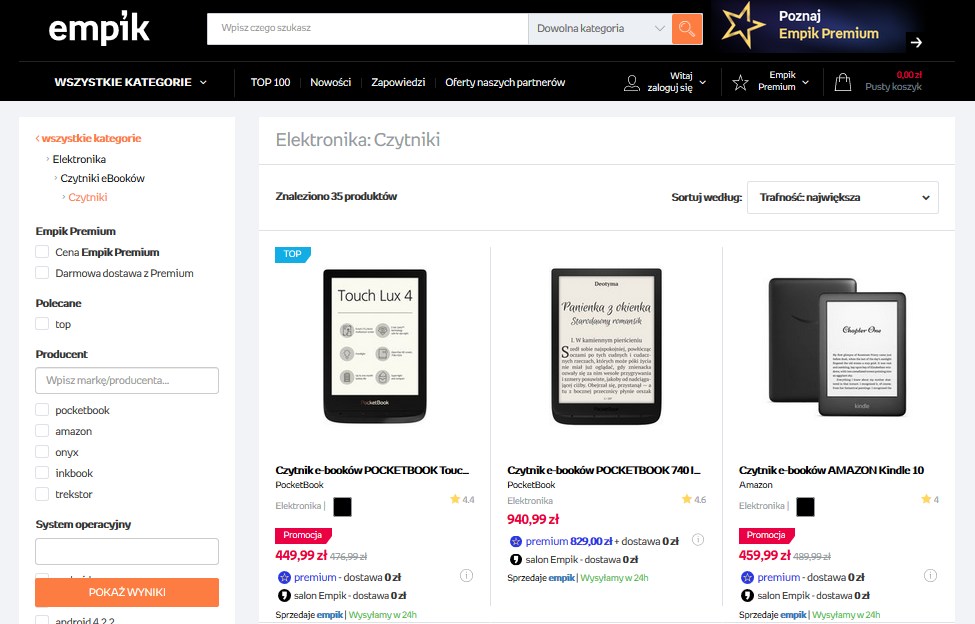 Czytniki ebooków do kupienia na stronie Empik.pl