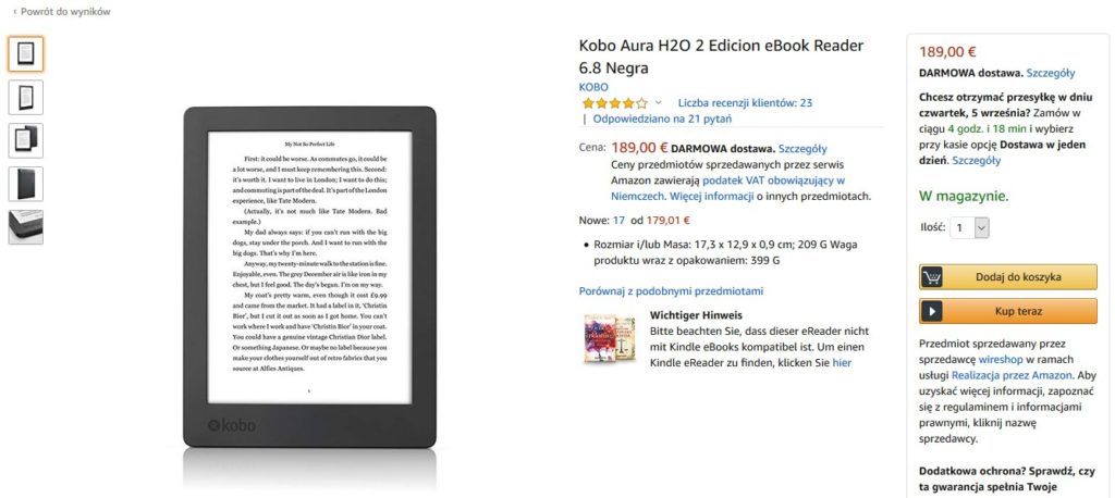 Kobo Aura H2O 2 Edition w serwisie Amazon.de