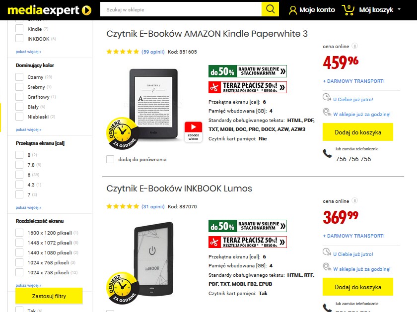 Czytniki ebooków w ofercie sklepu MediaExpert