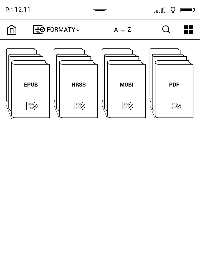 Grupowanie ebooków pod kątem formatów na czytniku PocketBook