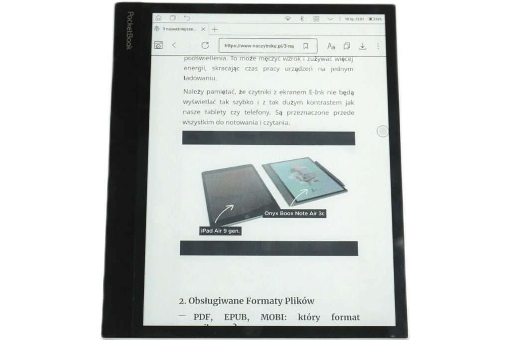 PocketBook InkPad Eo - wyświetlanie strony internetowej z filmem