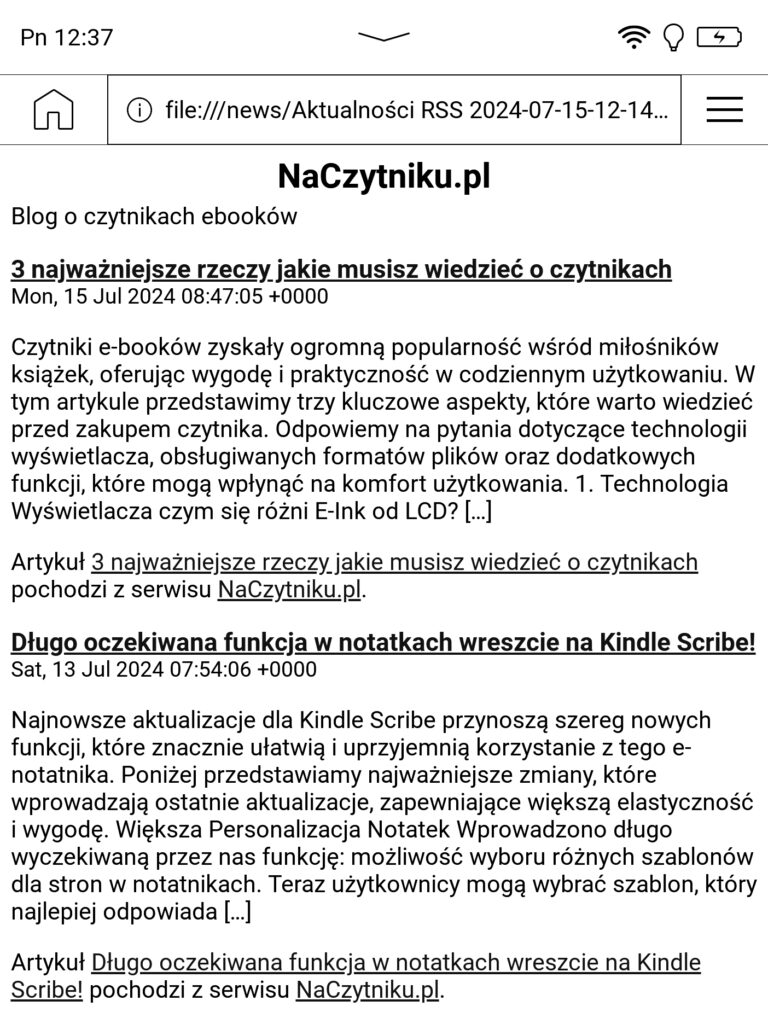 Aktualności RSS na PocketBook